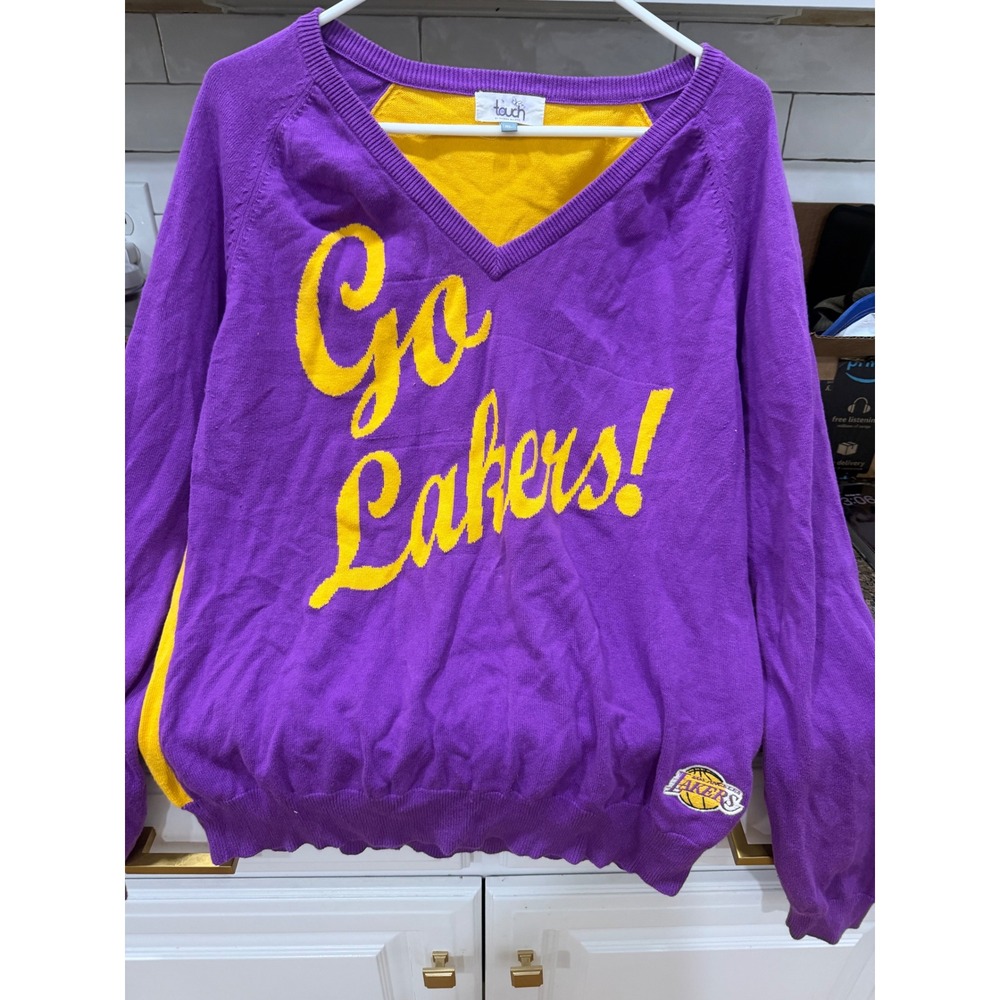 Touch by Alyssa Milano Los Angeles Lakers Purple Gold V-Neck Sweater XL Cotton